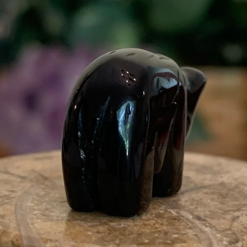 Vintage Carved Obsidian Black Bear Fetish Pendant Bead Detailed Drilled Mini .9